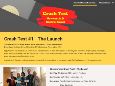 Community Organisation Website Design for Crash Test Newcastle & Central Coast