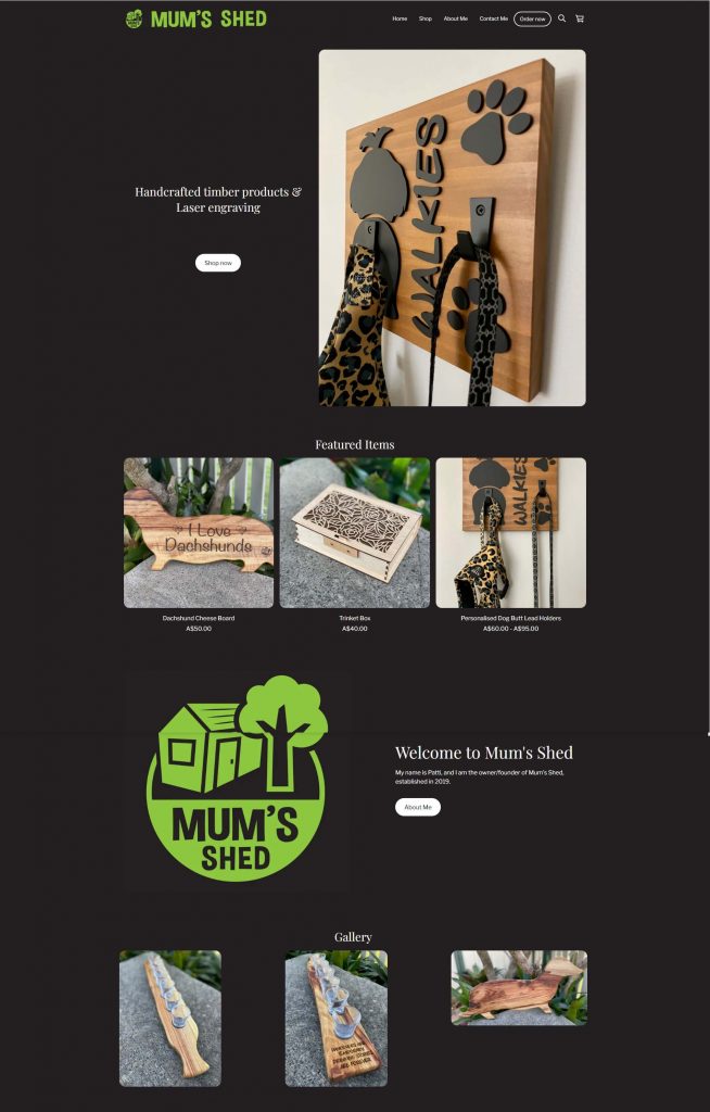 Small Business Website: Mum's Shed