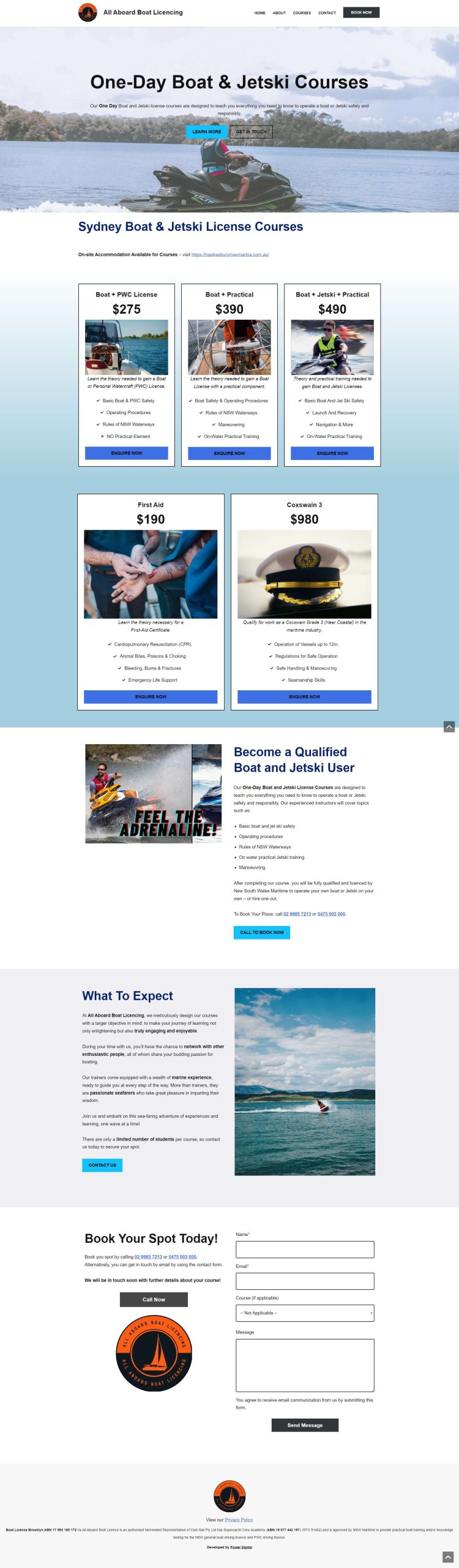 Small Business Website: All Aboard Boat Licencing